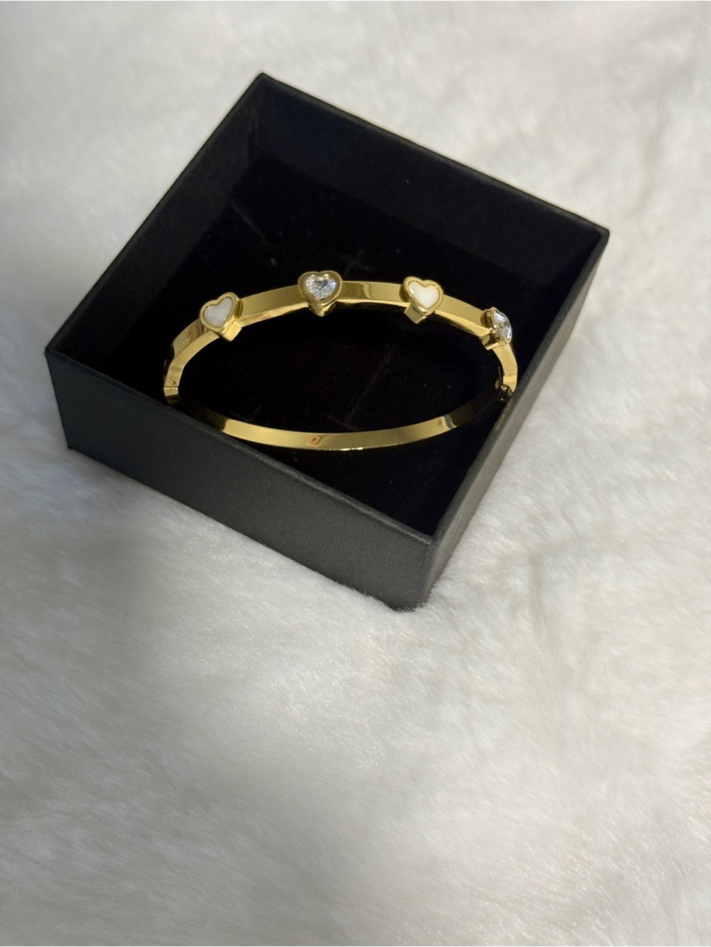 Gold Heart Accent Bangle Bracelet - Women Jewelry - Picture 5 of 5